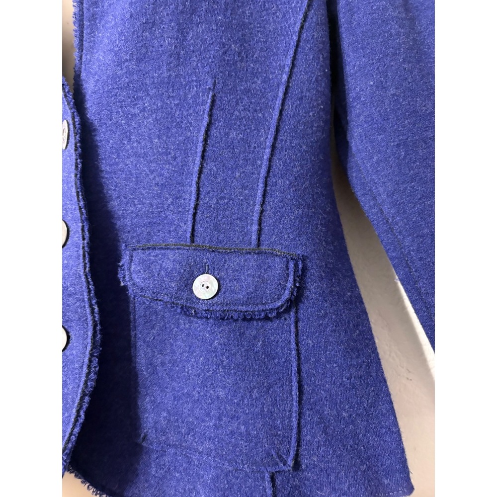 Eileen Fisher Royal Blue Purple Boiled Merino Wool Fringe Jacket Size Medium - Picture 6 of 13